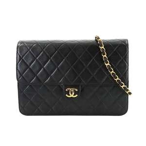 Chanel Matelasse Chain Shoulder Handbag, Leather, Black, A03570, Gold Hardwar...